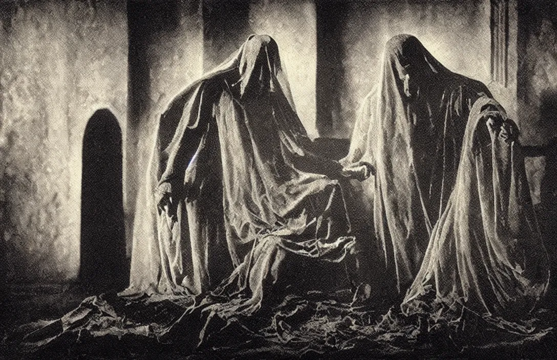 Image similar to imbued with a veiled mysticism detail of a past world excommunication intact flawless ambrotype from 4 k criterion collection remastered cinematography gory horror film, ominous lighting, evil theme wow photo realistic postprocessing early cgi 3 d painting my karl heilmayer