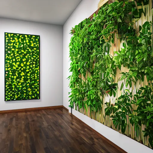 Prompt: : modern art studio with absract painting on the wall plants in the room exotic architecture cg society high definition 8k hyper-realistic