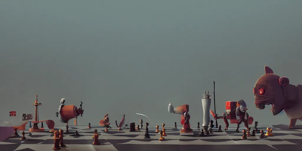 Image similar to chess by Goro Fujita and Simon Stalenhag , 8k, trending on artstation, hyper detailed, cinematic