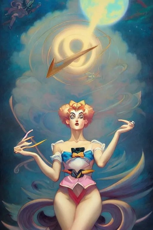 Image similar to Sailor Moon by Peter Mohrbacher in the style of Gaston Bussière, Art Nouveau