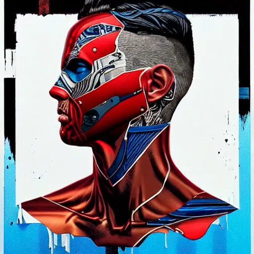 Prompt: a portrait of a back man with side profile blood in ocean intricate details :: side profile :: futuristic mask :: by MARVEL comics and Sandra Chevrier