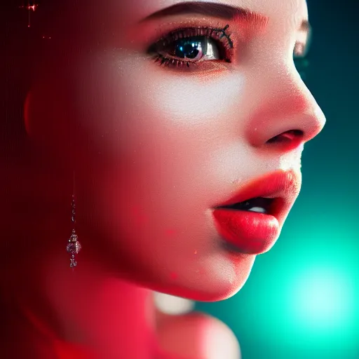 Image similar to portrait of wonderful princess of diamonds with fair skin, ornate 8 k gorgeous intricate detailed, red accent lighting, dramatic cinematic light, award winning photography, octane render