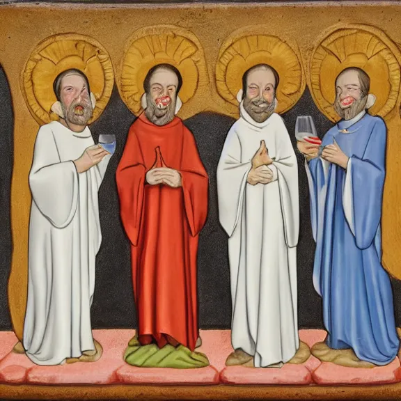 Image similar to Christan cult robed figures drinking wine and mushrooms