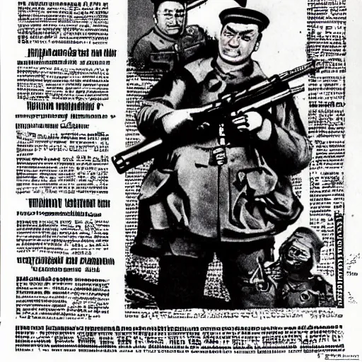 Image similar to soviet newspaper with photo of shrek as soviet sniper of red army, with rifle, ww 2, portrait