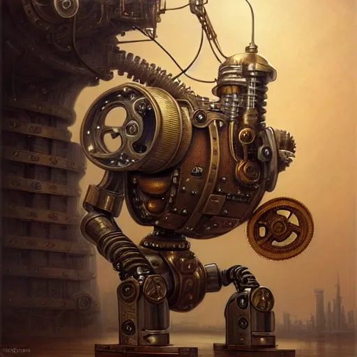 Image similar to steampunk robot carpenter 3 d model, unreal engine realistic render, 8 k, micro detail, intricate, elegant, highly detailed, centered, digital painting, artstation, smooth, sharp focus, illustration, artgerm, tomasz alen kopera, peter mohrbacher, donato giancola, joseph christian leyendecker, wlop, boris vallejo