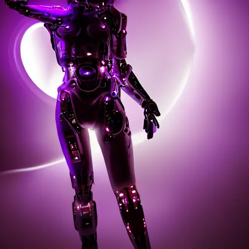 Prompt: futuristic cyborg female in purple light