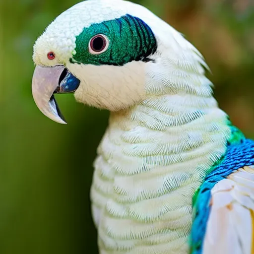 Prompt: albino peacock parrot