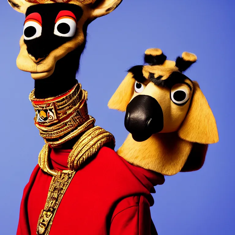 Image similar to A photo of Emperor Kuzco!!!!!!!!!!!!!!!!. Portrait by Terry Richardson. Wide angle. Low Light. 8K. UHD. Bokeh.