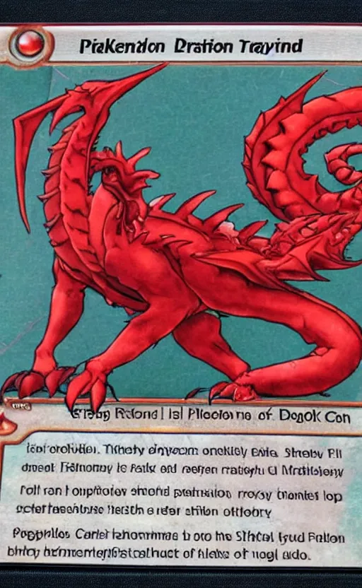 Prompt: pokemon card trading fantasy card of a red dragon