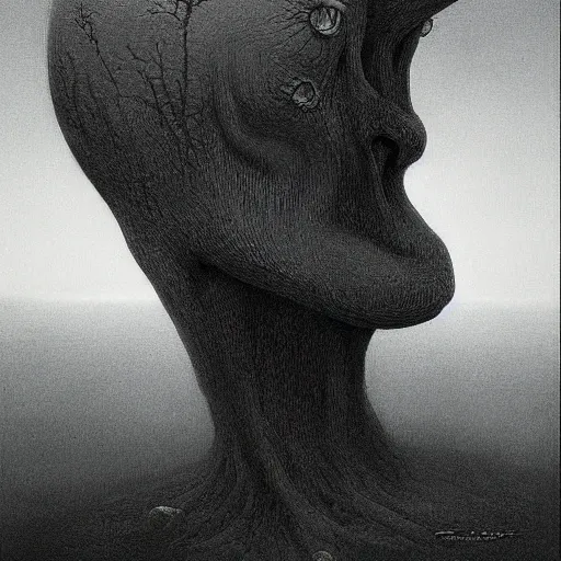 Image similar to a creature by zdzisław beksiński