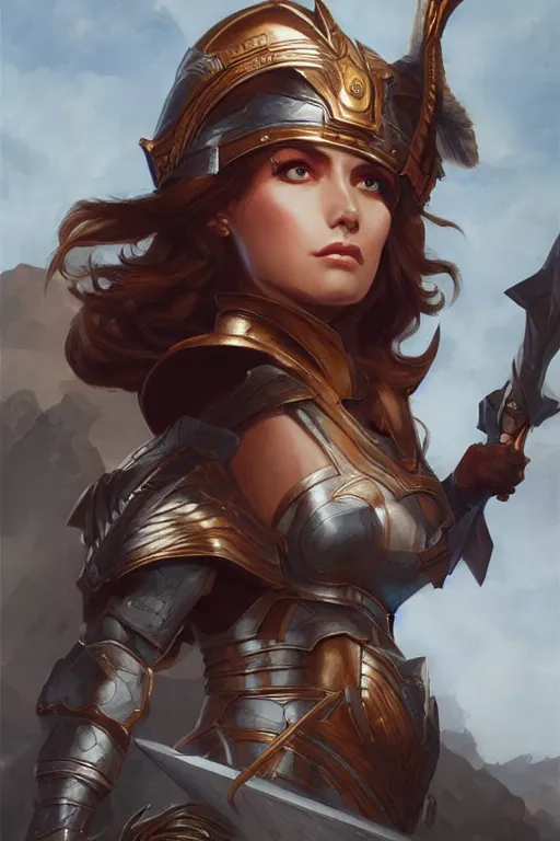 Image similar to amazon valkyrie athena, d & d, fantasy, portrait, highly detailed, headshot, digital painting, trending on artstation, concept art, sharp focus, illustration, art by artgerm and greg rutkowski and magali villeneuve