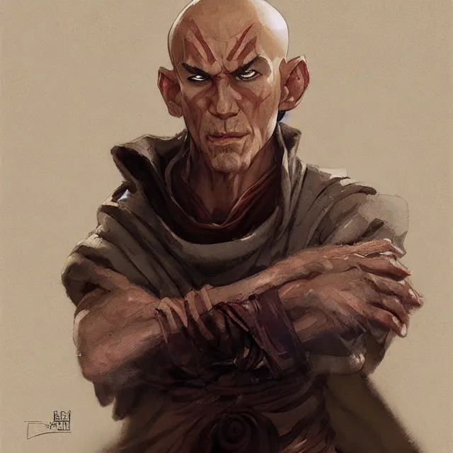 Image similar to avatar aang as a frail old man, portrait, elegant, intricate, digital painting, artstation, concept art, smooth, sharp focus, illustration, art by konstantin korovin and daniel f. gerhartz and john howe