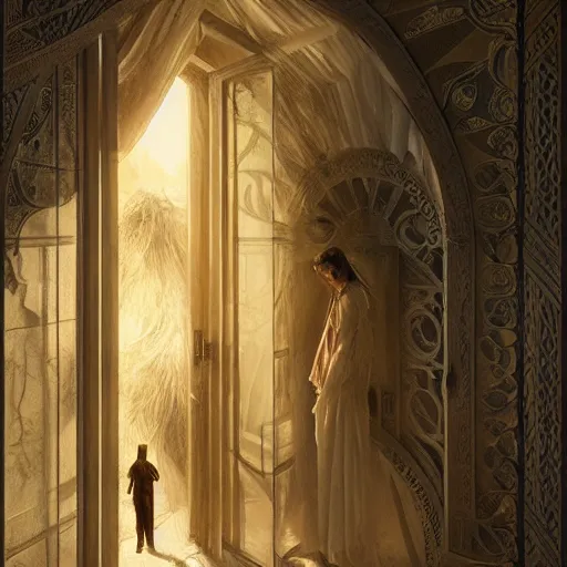 Image similar to peter tarka, minimalistic, hyperrealistic surrealism, award winning masterpiece with incredible details, epic stunning, mysterious doorway to another realm, highly detailed, trending on ArtStation, artgerm and greg rutkowski and alphonse mucha, daily deviation, IAMAG, illuminated