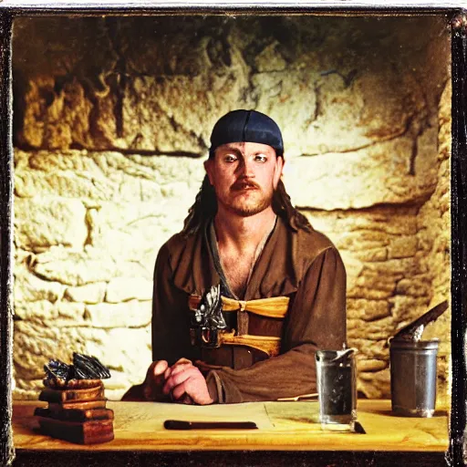 Image similar to fantasy portrait of a tavern keepe, realistic, kodachrome, 3 5 mm, medieval, dungeons and dragons