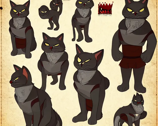 Prompt: king cat character reference sheet, trending on artstation, indie games, digital art