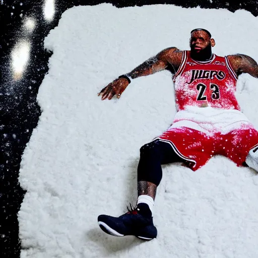 Image similar to LeBron James making a snow angel