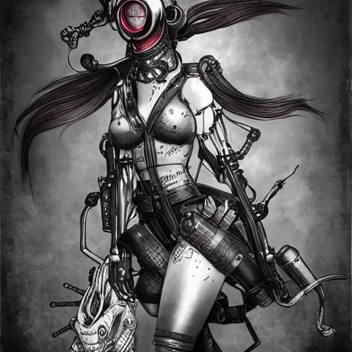 Prompt: beautiful bishoujo maiden queen ww1 soldier gas mask, xenomorph, biomech, ink monochrome, portrait, character design, worn, dark, manga style by yoshitaka amano, tsutomo nihie, kelly mckernan, peter mohrbacher, harry clarke, takayuki takeya, machinerie, industrial warfare,