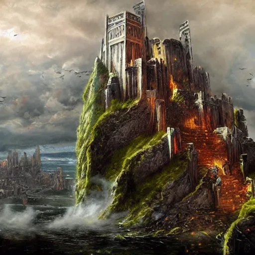 Image similar to the ruins of old Valyria, Game of Thrones, HBO, epic fantasy art, oil painting