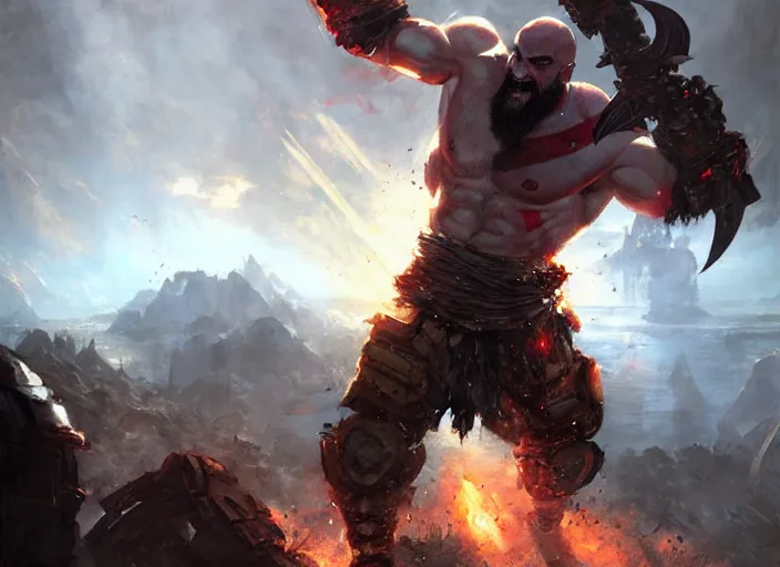 Prompt: kratos from god of war fighting legion from titanfall 2 by greg rutkowski