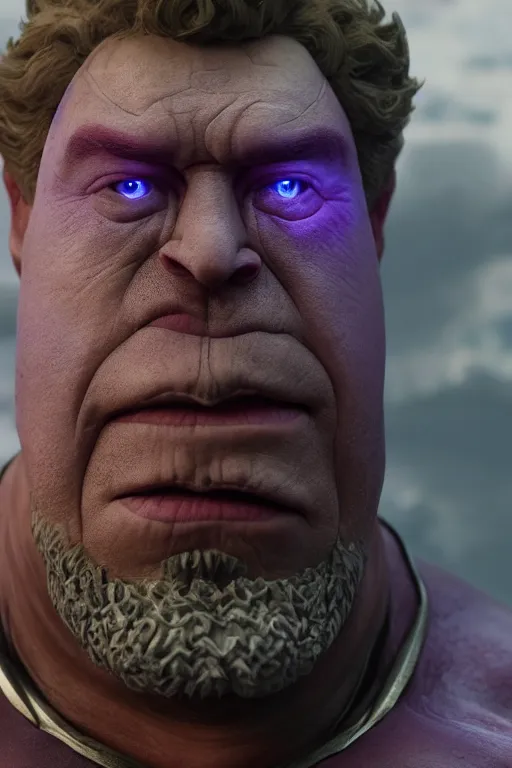 Prompt: Sam Hyde as Thanos from Avengers Endgame, close-up, sigma male, rule of thirds, award winning photo, unreal engine, studio lighting, highly detailed features, interplanetary setting