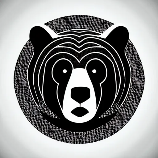 Image similar to very stylized minimal vector graphic of bear,, white background, all enclosed in a circle, dramatic, professional minimal graphic design cartoon