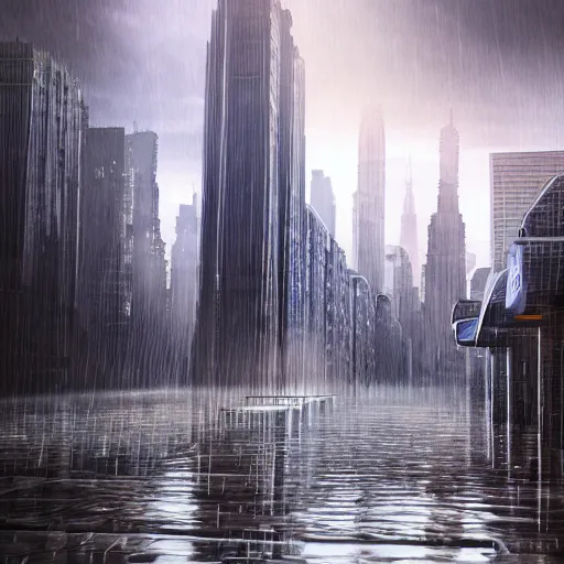 Prompt: futuristic city realistic new-york utopia photorealism rain reflection science-fiction ,8k