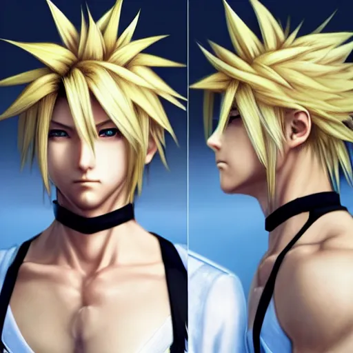 Image similar to An anime portrait of a realistic cloud strife from ff7, by Stanley Artgerm Lau, ps5, trennding on artstation