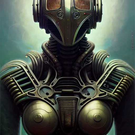 Image similar to front shot of a cyberpunk gazmask robot character, intricate, elegant, highly detailed, centered, digital painting, artstation, concept art, smooth, sharp focus, illustration, artgerm, Tomasz Alen Kopera, Peter Mohrbacher, donato giancola, Joseph Christian Leyendecker, WLOP, Boris Vallejo