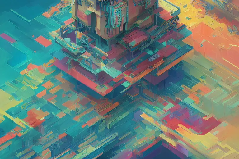 Image similar to isometric fractal, illustration painting, oil on canvas, intricate, portrait, detailed illustration, hd, digital art, overdetailed art, concept art, complementing colors, detailed, illustration painting by fort iron, digital art, overdetailed art, concept art, complementing colors rendered by beeple, syd meade,