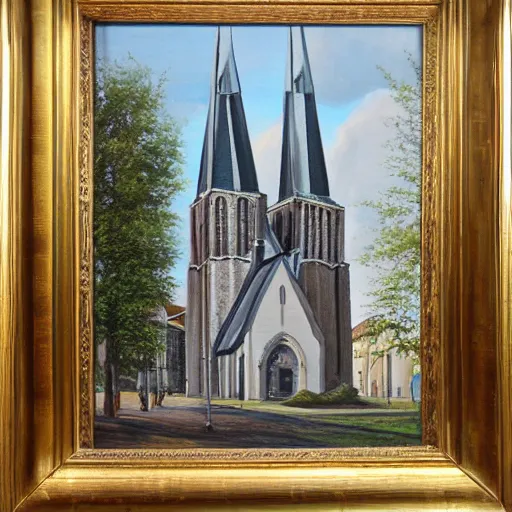 Prompt: highly detailed award winning oil painting of the Stavanger cathedral-W 1024