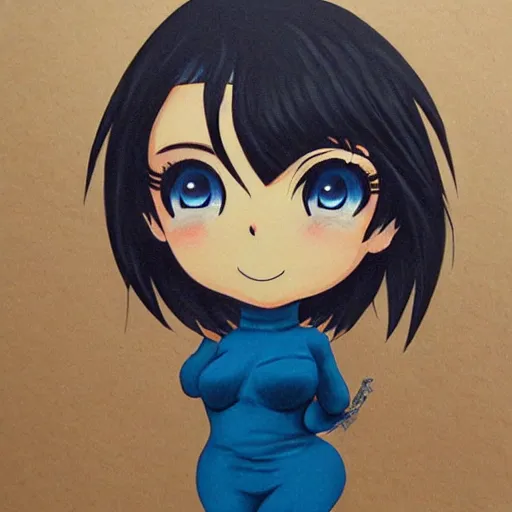 Image similar to chibi anime character painting of kim kardashian