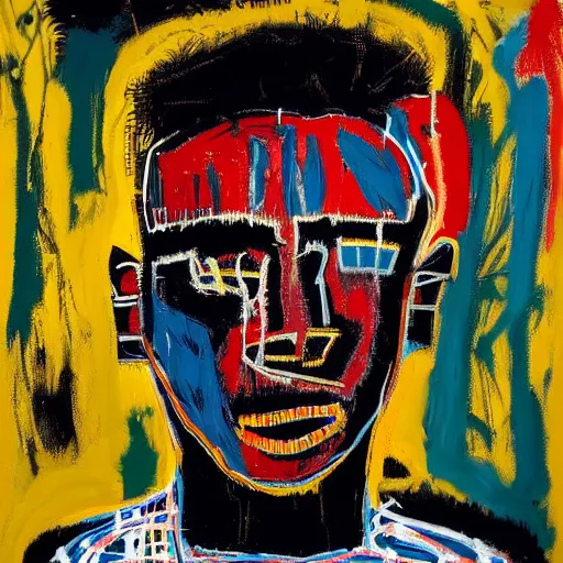 Image similar to A extremely highly detailed majestic hi-res beautiful immaculate head and shoulders painting of a strong black african man by Jean-Michel Basquiat, 8k, high textures, hyper sharp, insanely detailed and intricate, super detailed, 4k HDR high quality