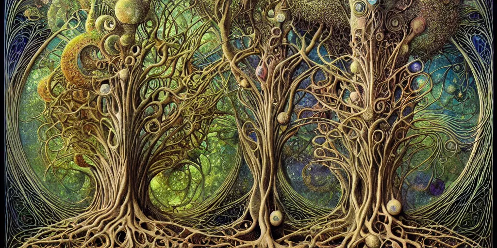 Image similar to tree of life by roger dean and andrew ferez, art forms of nature by ernst haeckel, divine chaos engine, symbolist, visionary, art nouveau, botanical fractal structures, organic, detailed, realistic, surreality