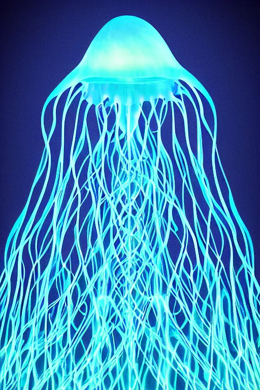Prompt: luminescent jellyfish, symmetrical, highly detailed, digital art, sharp focus, trending on art station, lava lamp