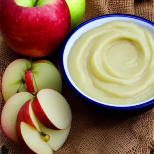 Prompt: A windswept bowl of apple sauce