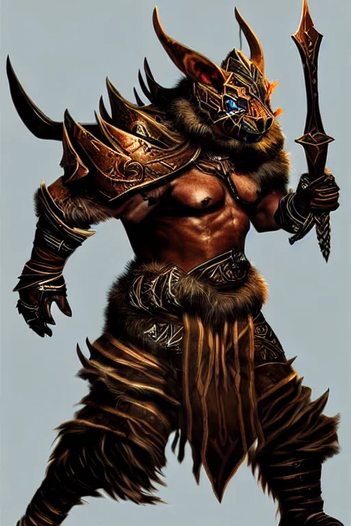 Image similar to Charr warrior of Guild Wars 2, concept art, close-up, digital art, hyper-realistic, highly detailed