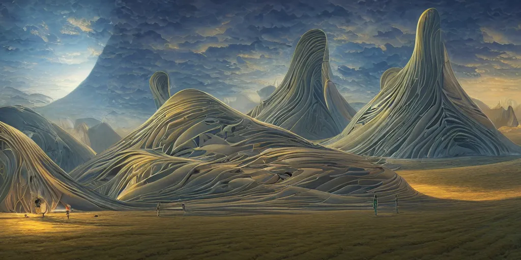 Prompt: Panorama view of a liminal space by Vladimir kush and Nikolai Lockertsen and dan mumford and zaha hadid