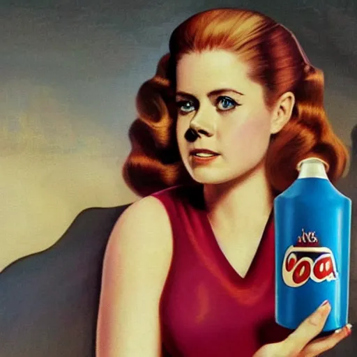 Prompt: ultra realistic portrait painting of amy adams in a 6 0 s ad for soda, art by frank frazetta, 4 k, ultra realistic, highly detailed, epic lighting