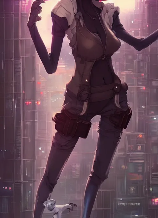 Prompt: beautiful portrait of a sexy female furry anthro anthropomorphic rat fursona wearing mechanic clothes in a cyberpunk industrial city. character design by charlie bowater, ross tran, artgerm, and makoto shinkai, detailed, inked, manga cover, anime.