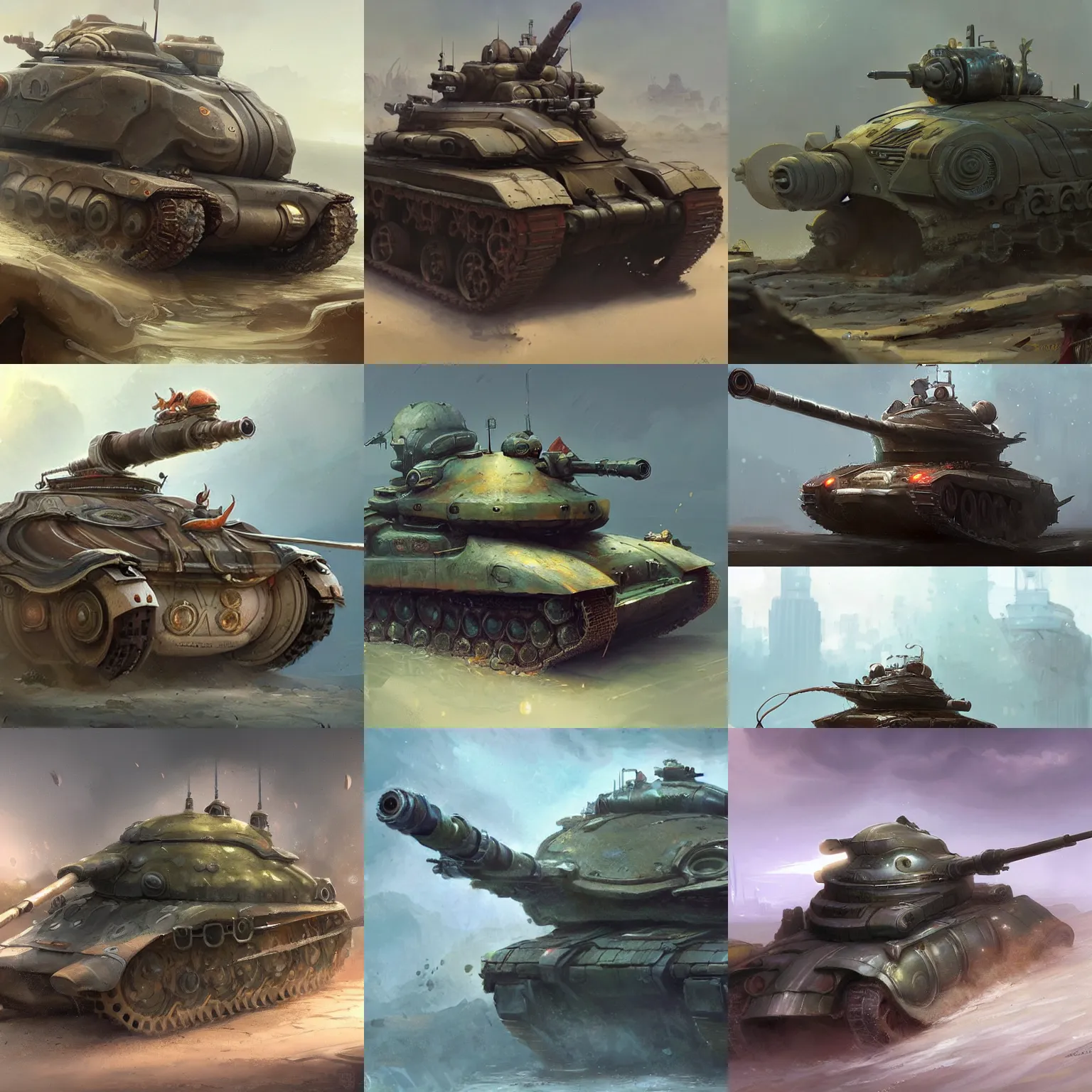 Prompt: snail - themed tank, tank that looks like a snail, detailed, by greg rutkowski, masterpiece, artstation