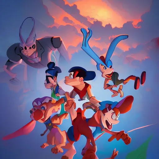 Image similar to hero world animaniacs, behance hd by jesper ejsing, by rhads, makoto shinkai and lois van baarle, ilya kuvshinov, rossdraws global illumination