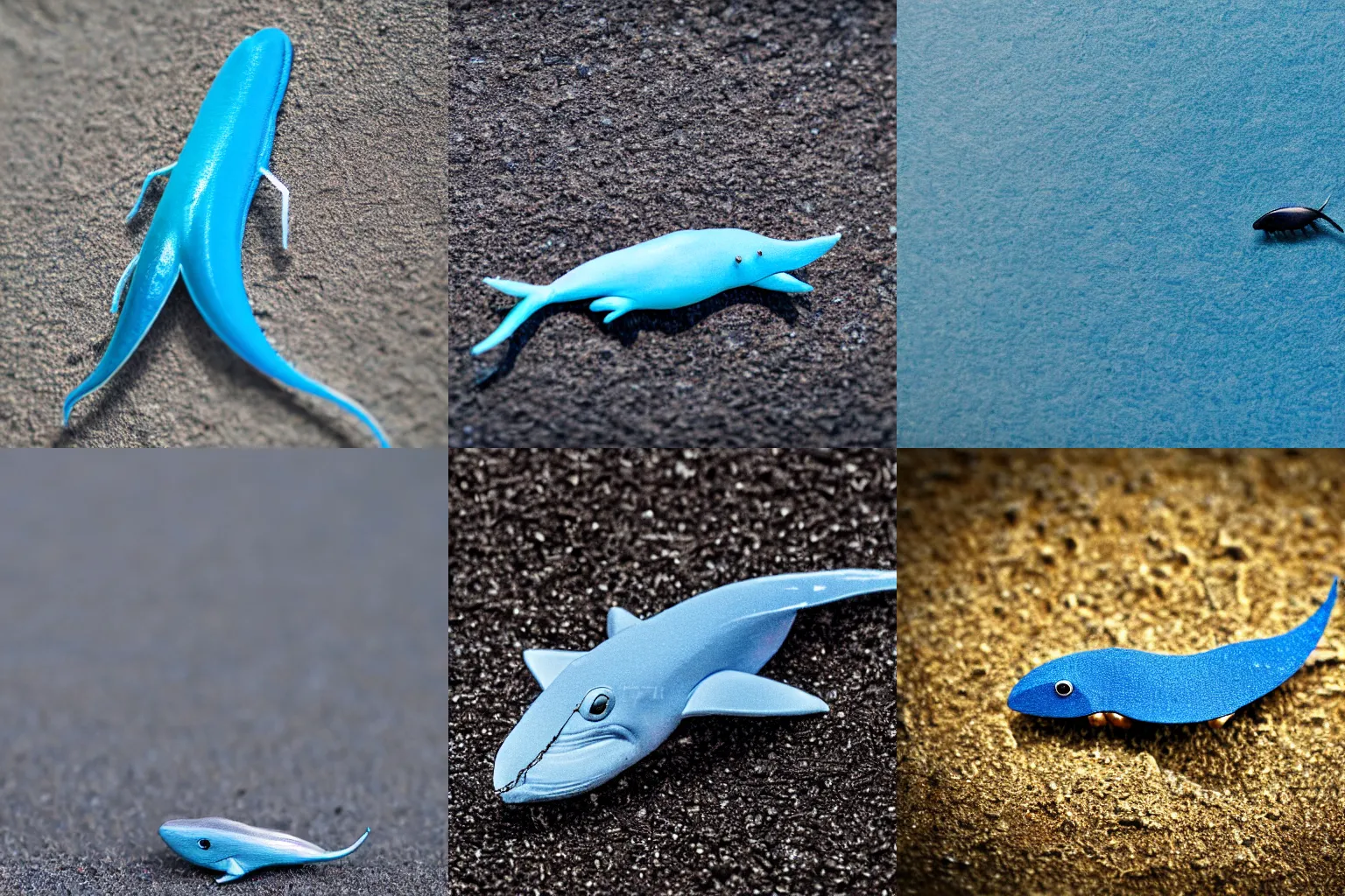 Prompt: miniature blue whale, macro photo, tilt shift, extreme detail