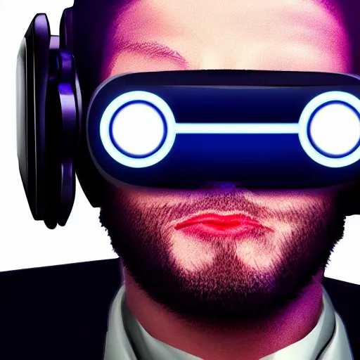 Image similar to cyberpunk, bot wearing vr headset, sci - fi, face, portrait, illustration