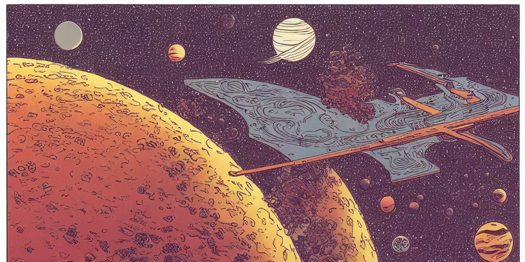 Prompt: illustration of space by moebius