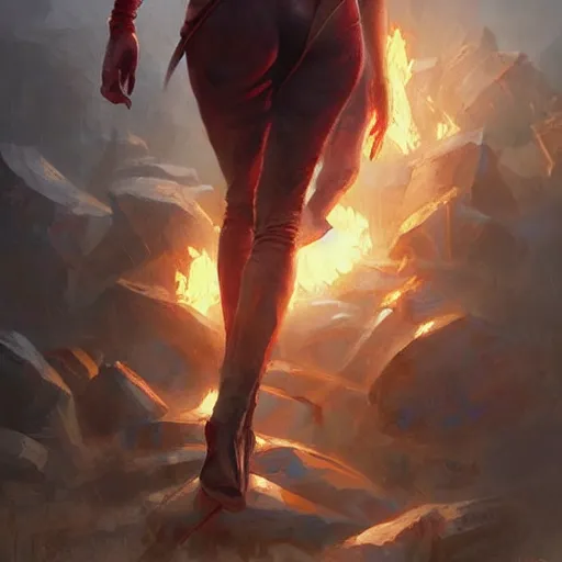 Image similar to what matters most is how well you walk through the fire, realistic painting, artgerm, greg rutkowski