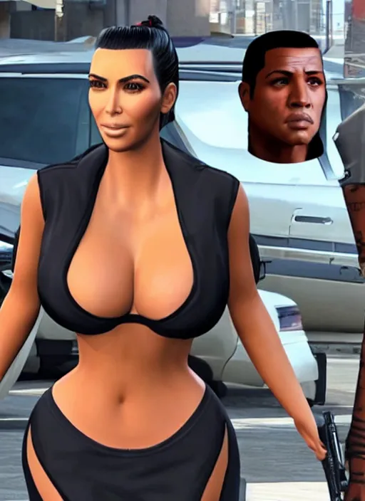 Image similar to game still of kim kardashian as a gta skin in gta 6.