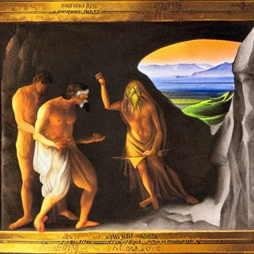 Image similar to Plato's allegory of the cave, surrealist painting