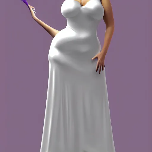 Image similar to curvy feminine hot goth cutie in a sublime elegant polished sequined white latex neck-high or tube-top floor length gown with purple accents, thin waist, cgsociety, photorealistic, comfy ambience, idealistic, 16k, smooth, sharp focus, trending on ArtStation, volumetric lighting, fully clothed, worksafe