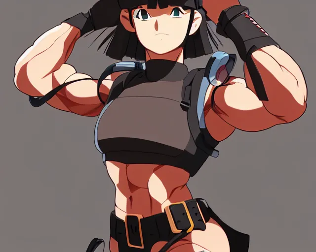 Prompt: anime visual, beautiful muscular beautiful girl who is training at military school, cute face by yoh yoshinari, katsura masakazu, studio lighting, dynamic pose, dynamic perspective, strong silhouette, anime cels, ilya kuvshinov, cel shaded, crisp and sharp, rounded eyes, moody