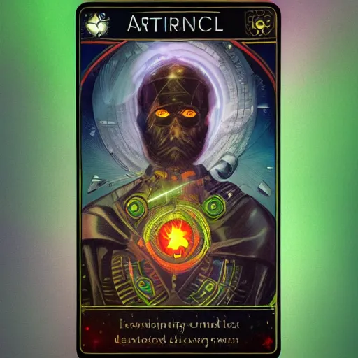 Image similar to the artificial general intelligence tarot card, artstation, technology, fractals